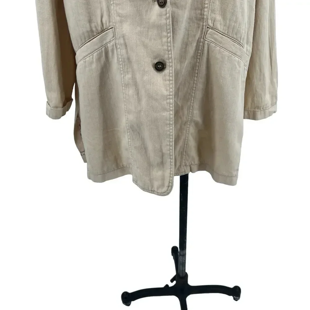 Anthropologie Pilcro Summer Blazer Jacket‎ Linen Cotton Taupe Tan Cream Size XL - Picture 6 of 14